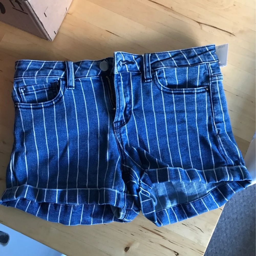 Striped denim shorts